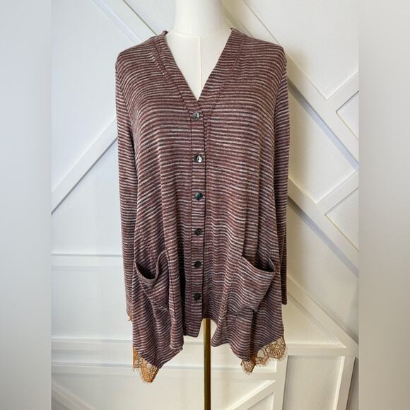 Logo Lori Goldstein Maroon Space Dye Button Front Asymmetric Cardigan Size  Med - Picture 1 of 10